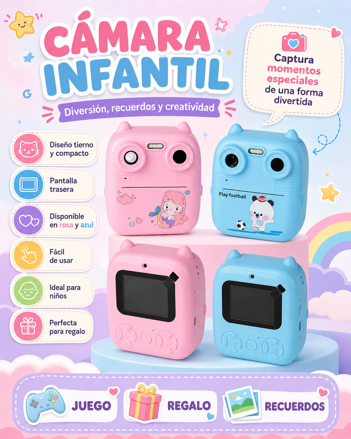 PRINTCAM KIDS – CÁMARA INFANTIL CON IMPRESIÓN INSTANTÁNEA