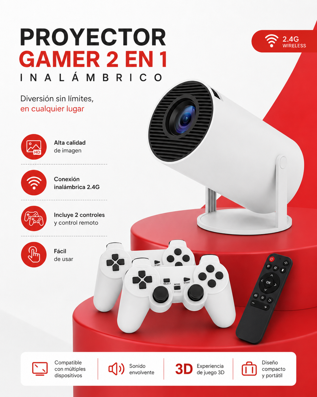 PROYECTOR GAMER INALÁMBRICO 2 EN 1