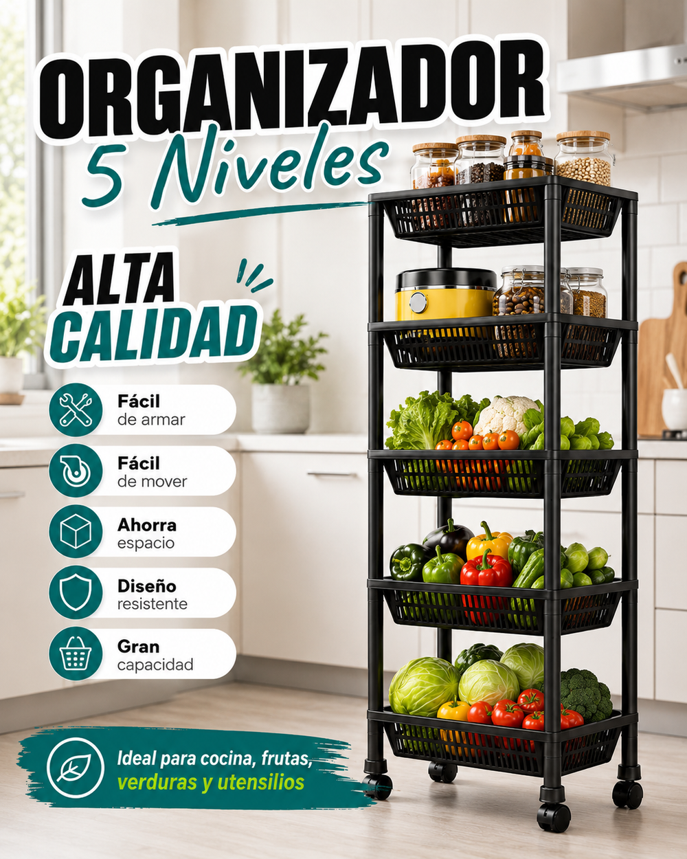 ORGANIZADOR DE COCINA 5 NIVELES CON RUEDAS