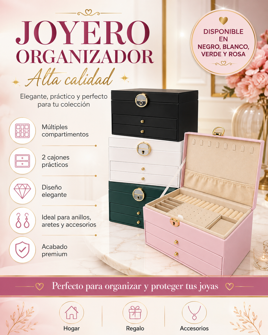 JOYERO ORGANIZADOR PREMIUM CON CAJONES DE MUJER