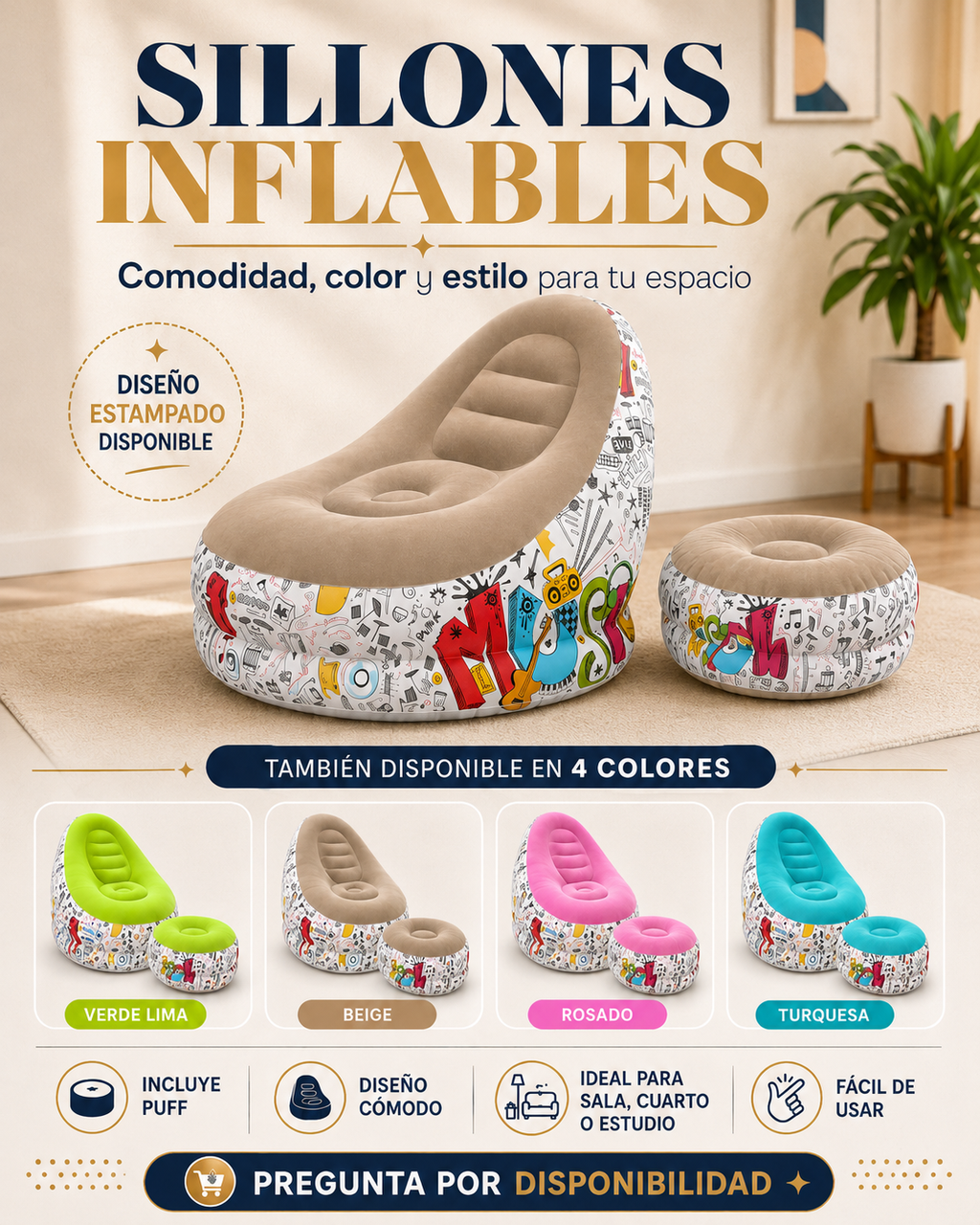 PUFF INFLABLE CON REPOSAPIÉS