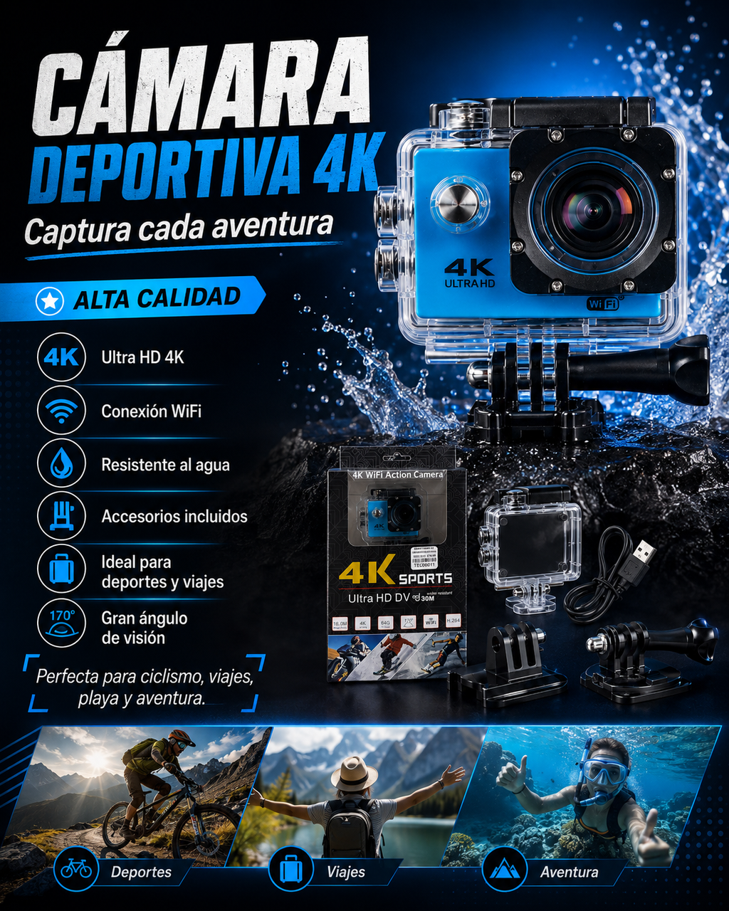 CÁMARA DEPORTIVA 4K WIFI ULTRA HD