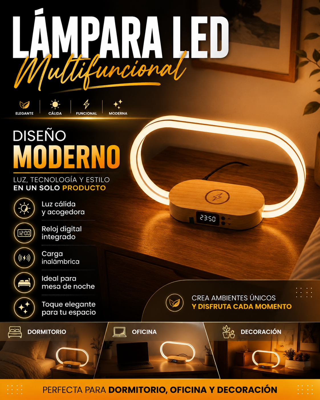 LÁMPARA LED CON CARGA INALÁMBRICA