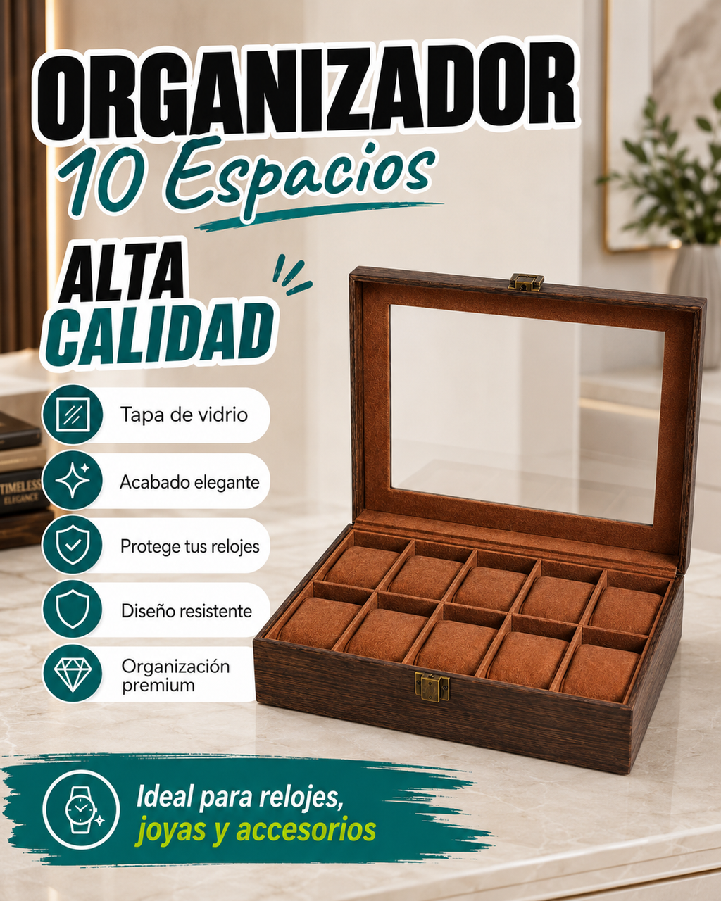 RELOJBOX ÉLITE – ORGANIZADOR PREMIUM 10 ESPACIOS