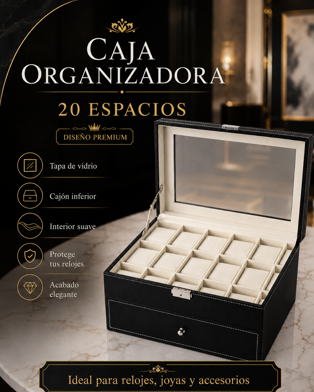 CAJA ORGANIZADORA DE RELOJES DE LUJO