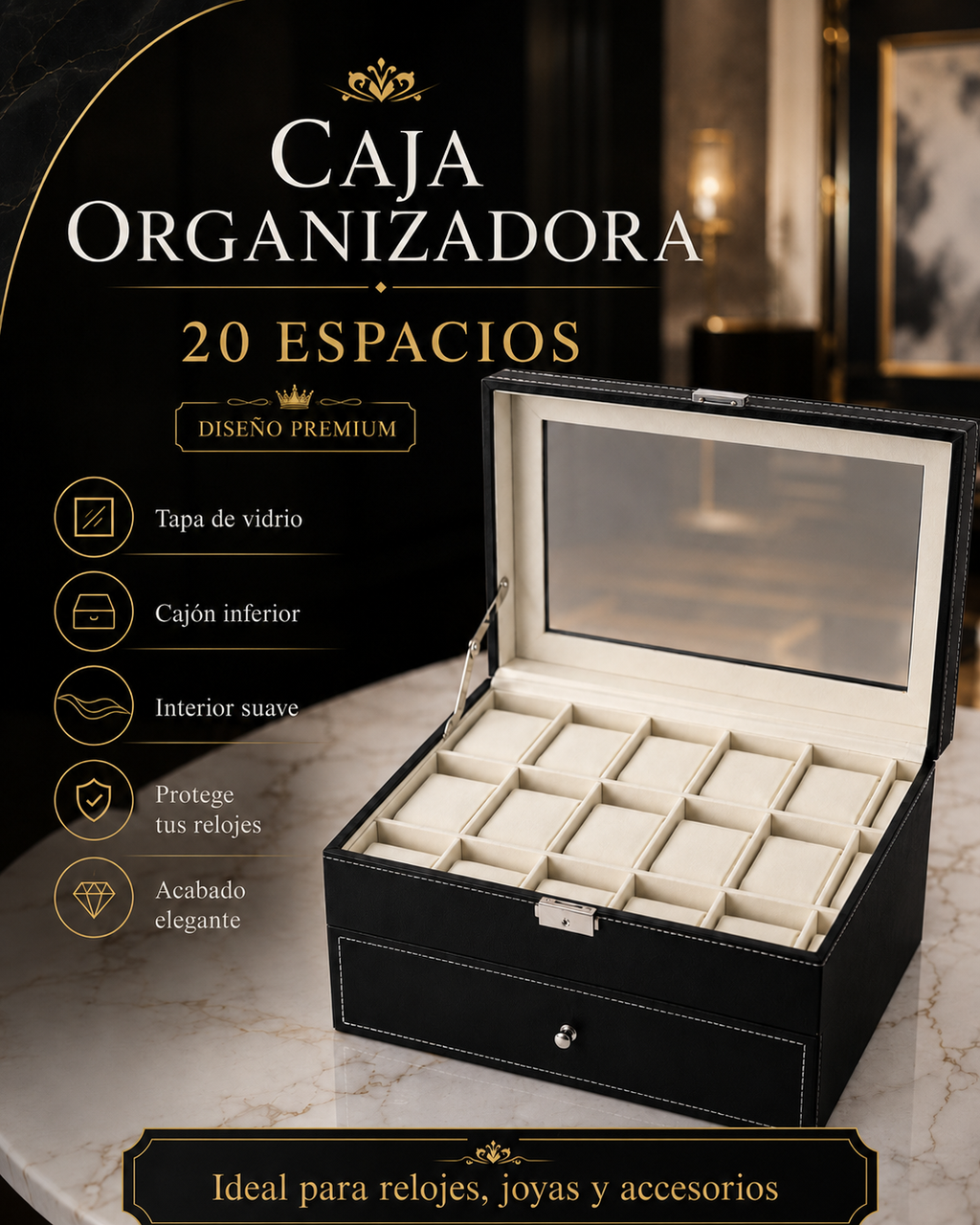 CAJA ORGANIZADORA DE RELOJES DE LUJO