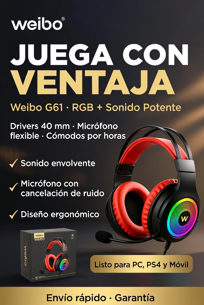 🎮 AUDÍFONOS GAMER G61 RGB CON MICRÓFONO