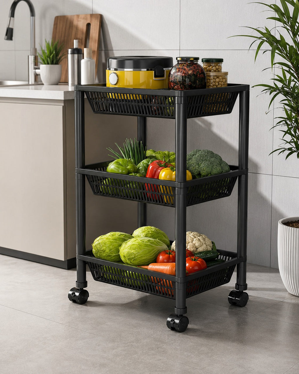 ORGANIZADOR DE COCINA 3 NIVELES CON RUEDAS