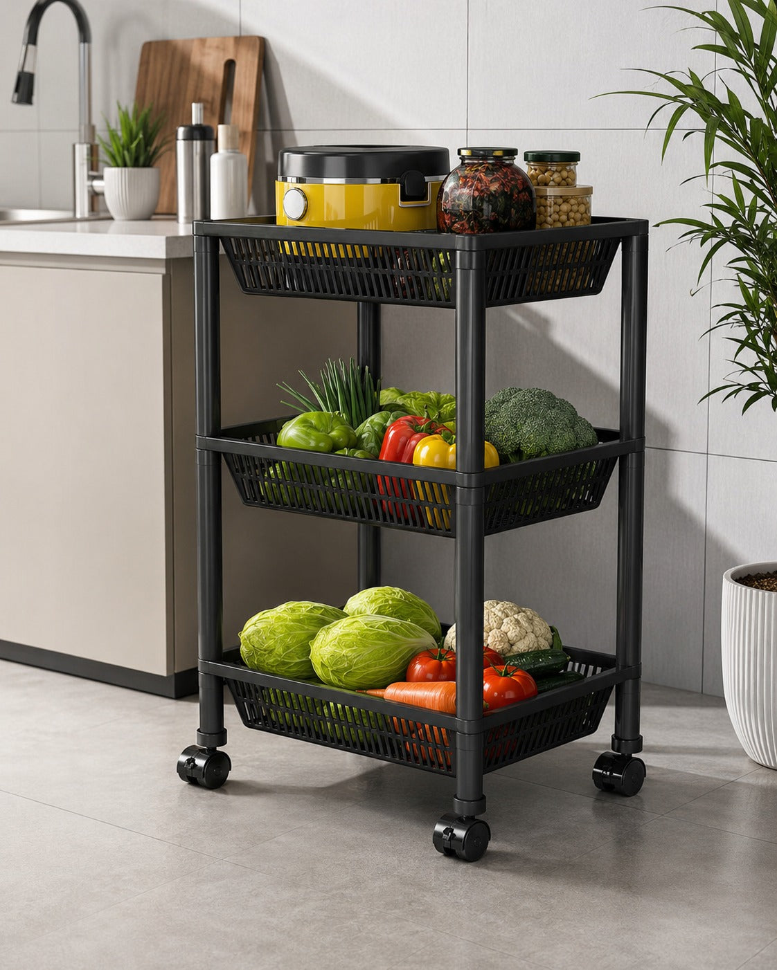 ORGANIZADOR DE COCINA 3 NIVELES CON RUEDAS